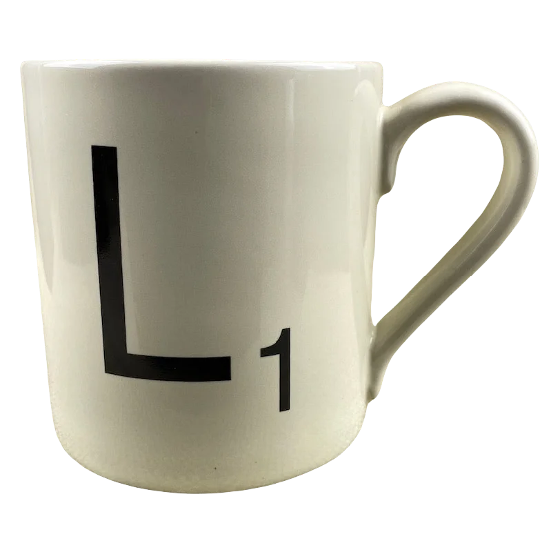 custom travel mugs for keeping drinks warm-Scrabble Letter "L" Mug Wild & Wolf NEW