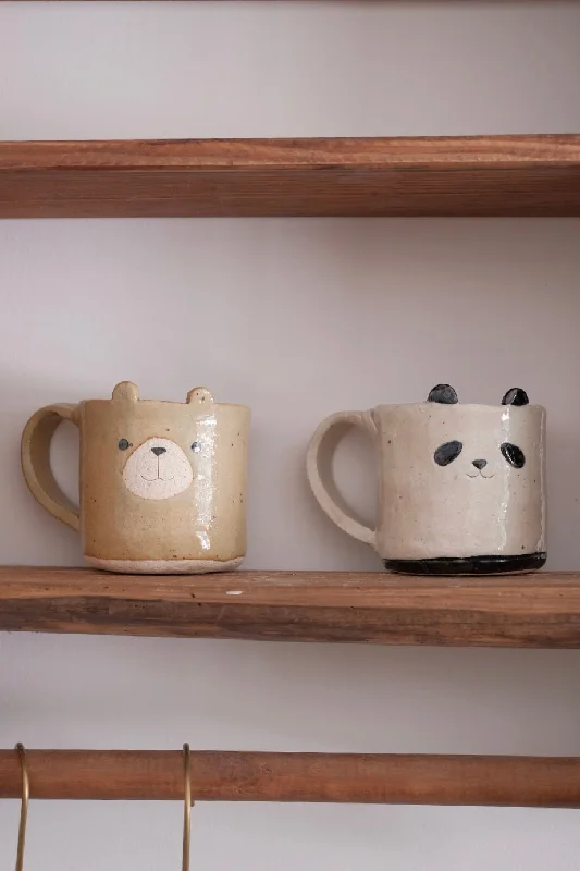 custom coffee cups for corporate giveaways-Seto Ware Handmade Clay Mug - Panda & Bear