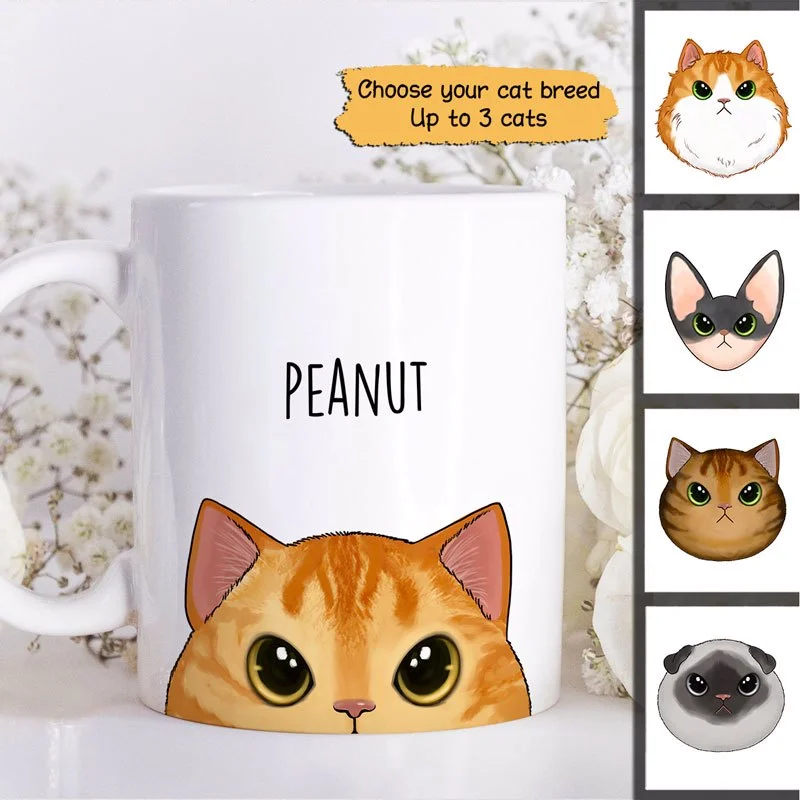 funny travel mugs with animal prints-Simple Fluffy Cat Half Face Gift For Cat Lover Personalized Mug