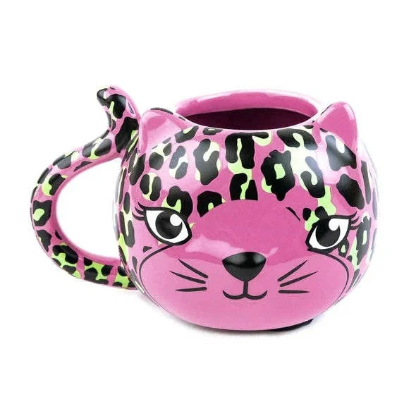 funny mugs for holiday celebrations-Pink Leopard Cat Mug | Cute Ceramic Coffee Tea Cup | Gift for Her