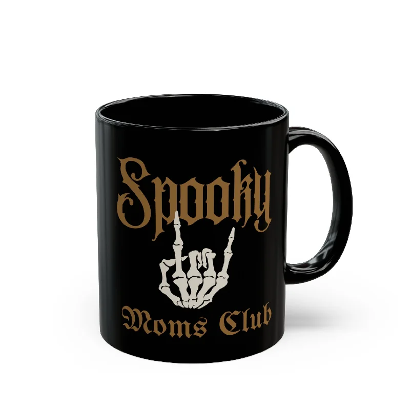 custom photo mugs for family photos-Spooky Moms Club 11oz Black Mug | Mothers Day Coffee Lovers Skeleton Hand