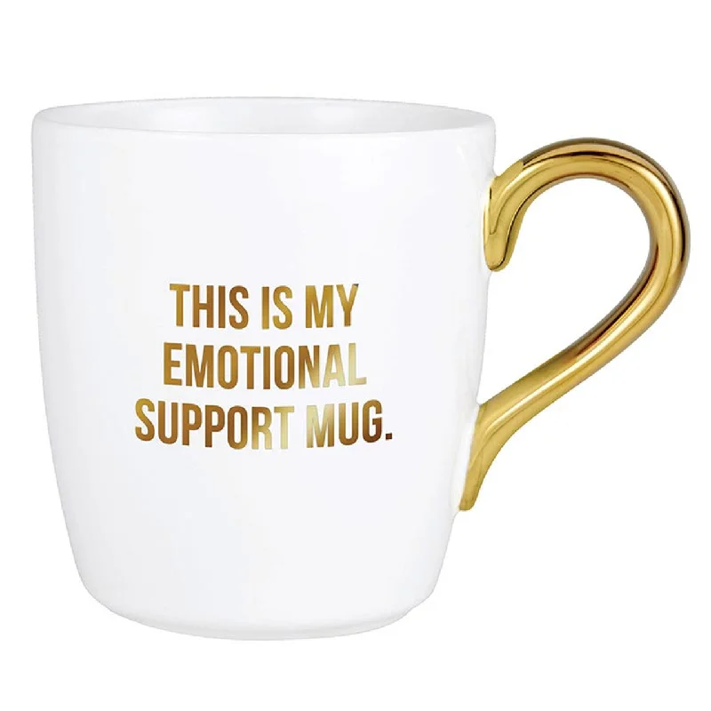 insulated coffee mugs for camping trips-This Is My Emotional Support White Mug in Gold Handle | Stoneware Coffee Tea Cup | 16oz