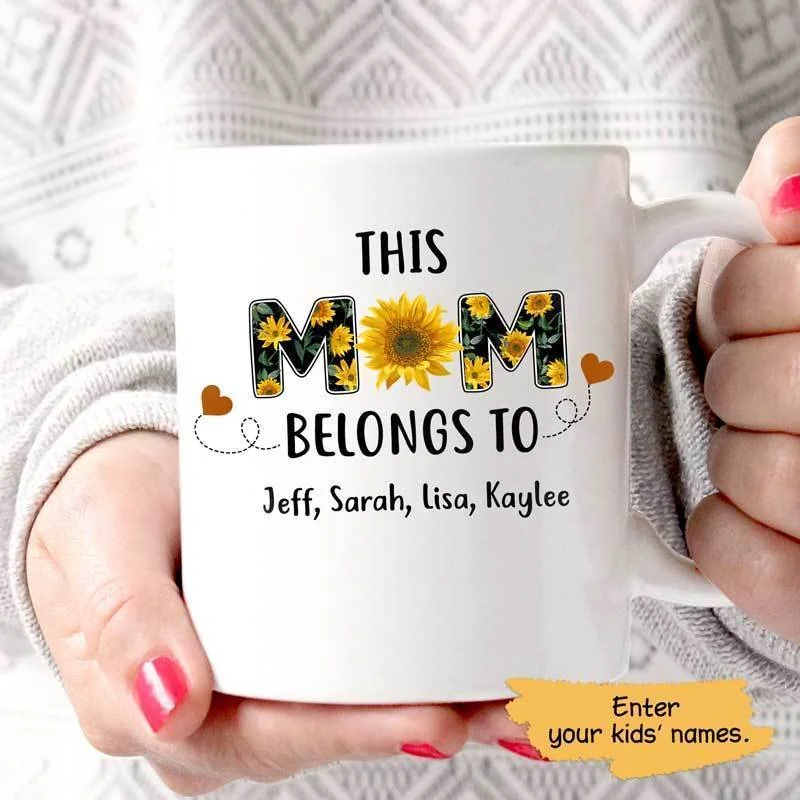 cute coffee mugs with animal designs-This Mom Belongs To Sunflower Personalized Coffee Mug