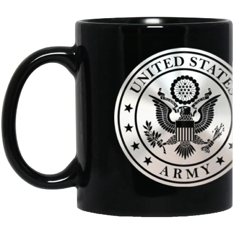 funny coffee mugs for relaxing moments-US Army Air Assault Wings Badge Metallic Silver Effect 11oz - 15oz Black Mug