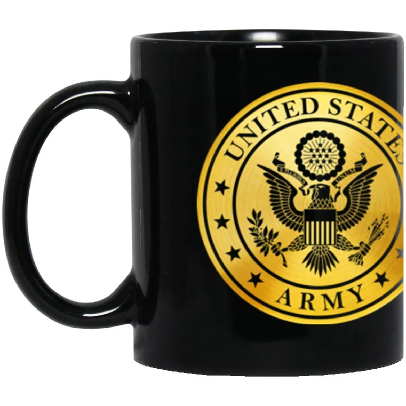 best travel mugs for coffee enthusiasts-US Army Air Defense Artillery Metallic Gold Effect 11oz - 15oz Black Mug