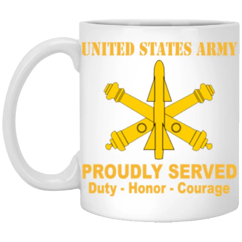 funny coffee mugs for tea drinkers-US Army Air Defense Artillery Proudly Served Core Values 11 oz. White Mug