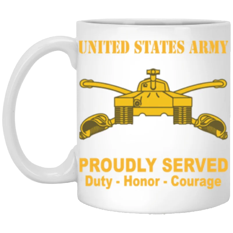 personalized coffee cups for wedding favors-US Army Armor Branch Proudly Served Core Values 11 oz. White Mug