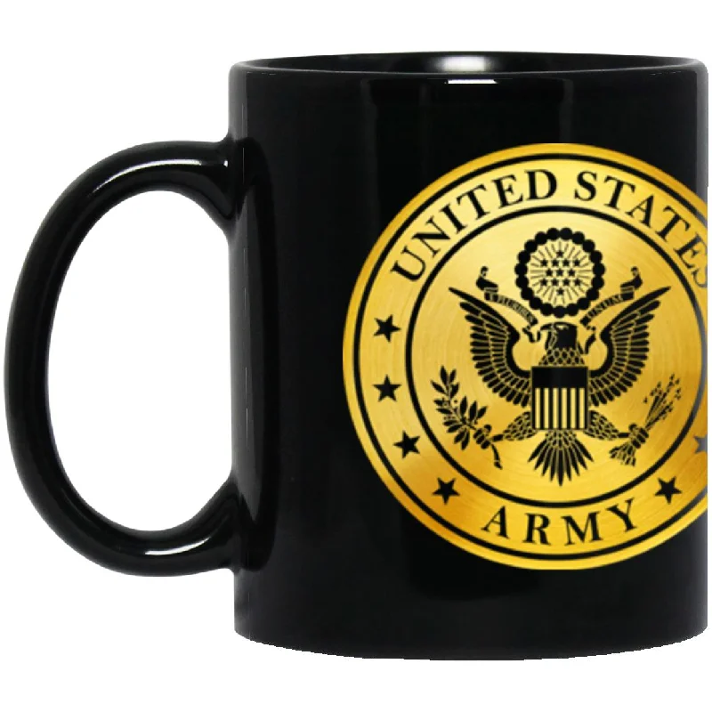 eco-friendly travel mugs for coffee lovers-US Army Armor Metallic Gold Effect 11oz - 15oz Black Mug