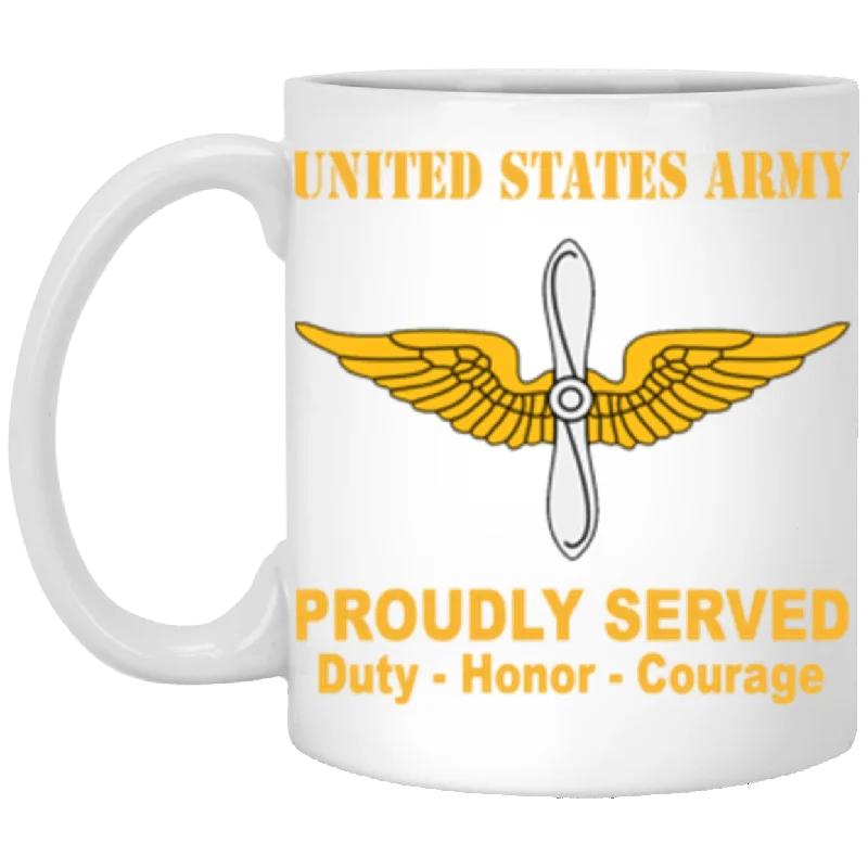 eco-friendly coffee mugs with unique prints-US Army Aviation Proudly Served Core Values 11 oz. White Mug