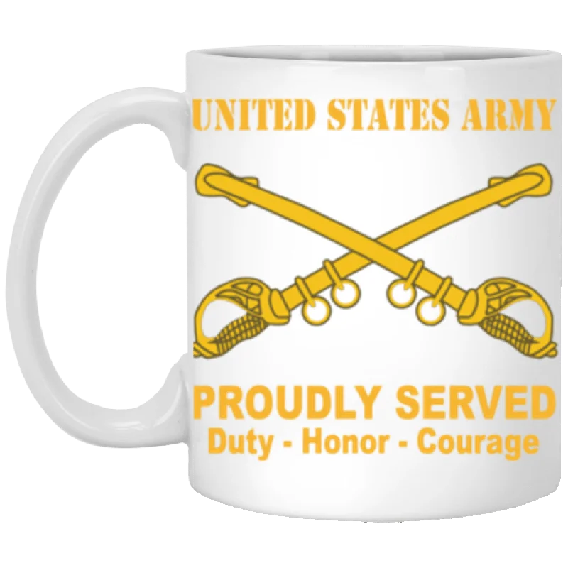 best coffee mugs for enjoying iced drinks-US Army Cavalry Proudly Served Core Values 11 oz. White Mug