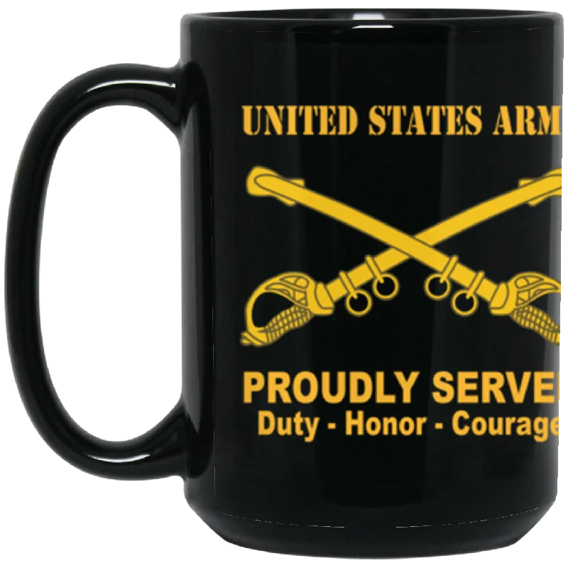 large ceramic mugs for office parties-US Army Cavalry Proudly Served Core Values 15 oz. Black Mug