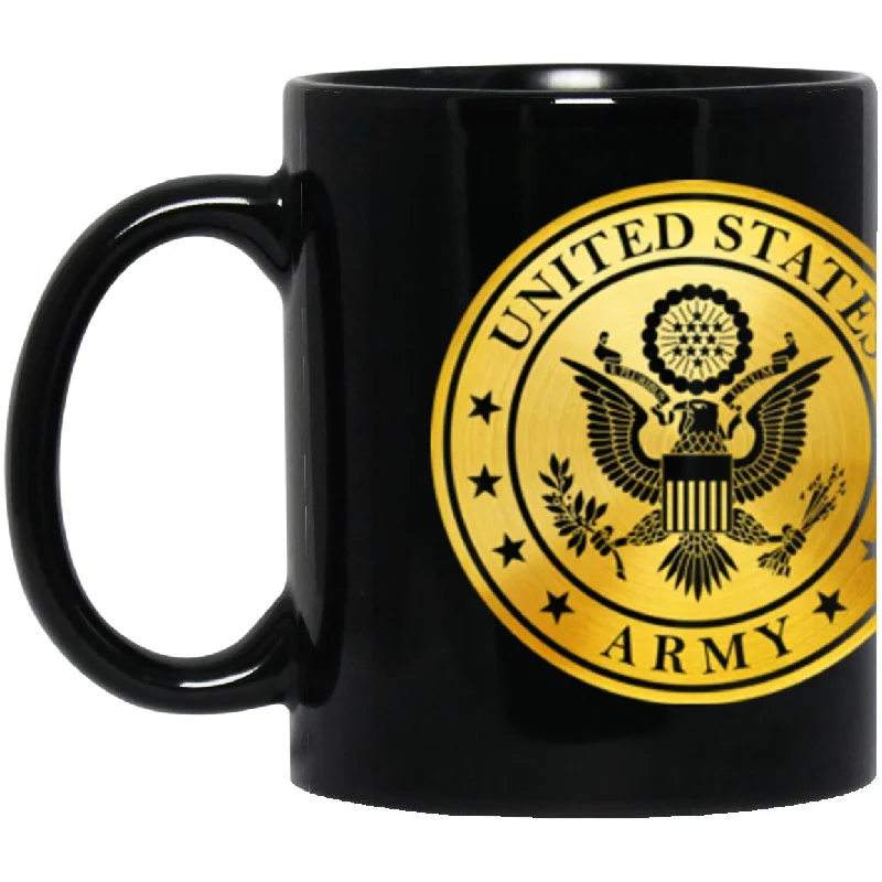 insulated coffee cups for work breaks-US Army Chemical Corps Metallic Gold Effect 11oz - 15oz Black Mug