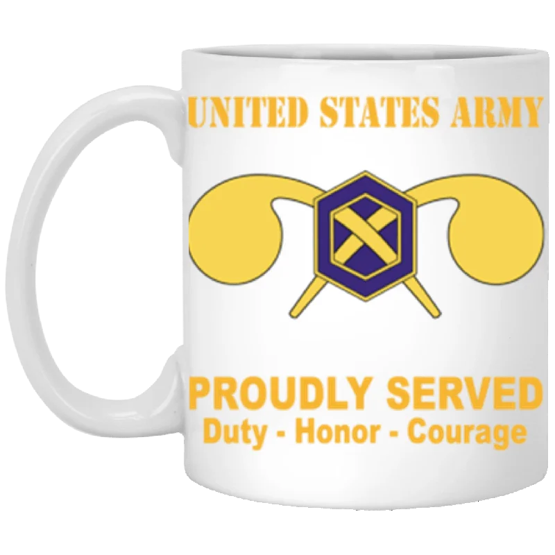 eco-friendly travel mugs for daily use-US Army Chemical Corps Proudly Served Core Values 11 oz. White Mug