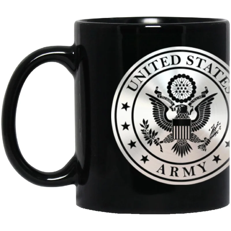 large insulated mugs for winter mornings-US Army Combat Action Badge Metallic Silver Effect 11oz - 15oz Black Mug