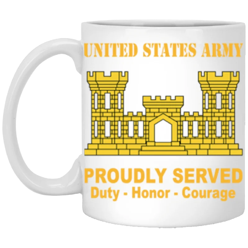 personalized ceramic mugs for office gifts-US Army Corps of Engineers Proudly Served Core Values 11 oz. White Mug