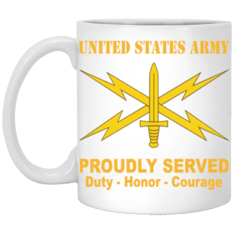 cute ceramic coffee cups with animal patterns-US Army Cyber Corps Proudly Served Core Values 11 oz. White Mug