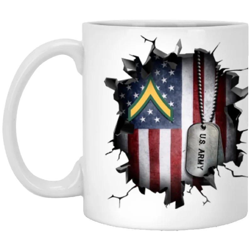 personalized mugs with custom designs-US Army E-2 PV2 E2 Private Second Class Ranks 3D Break Effect 11oz - 15oz White Mug