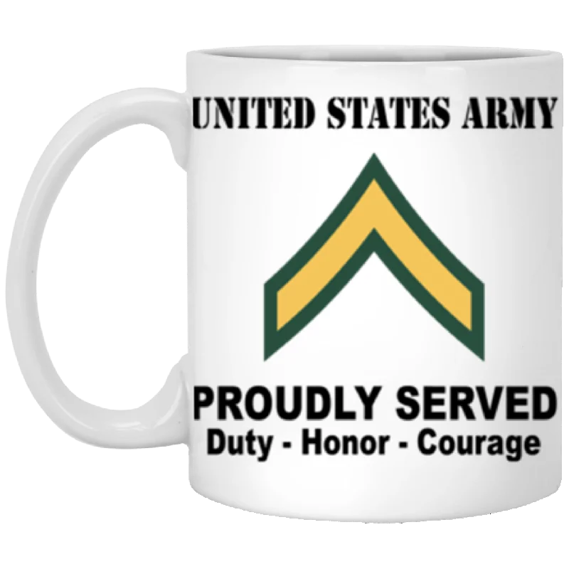 large travel mugs with lids for easy drinking-US Army E-2 PV2 E2 Private Second Class Ranks Proudly Served Core Values 11 oz. White Mug