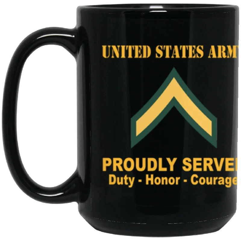 stylish coffee cups with trendy designs-US Army E-2 PV2 E2 Private Second Class Ranks Proudly Served Core Values 15 oz. Black Mug