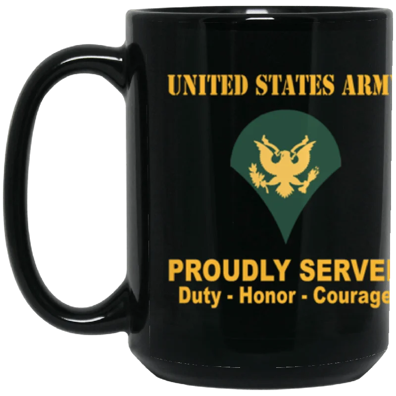 stylish coffee mugs with floral designs-US Army E-4 SPC E4 Specialist Ranks Proudly Served Core Values 15 oz. Black Mug