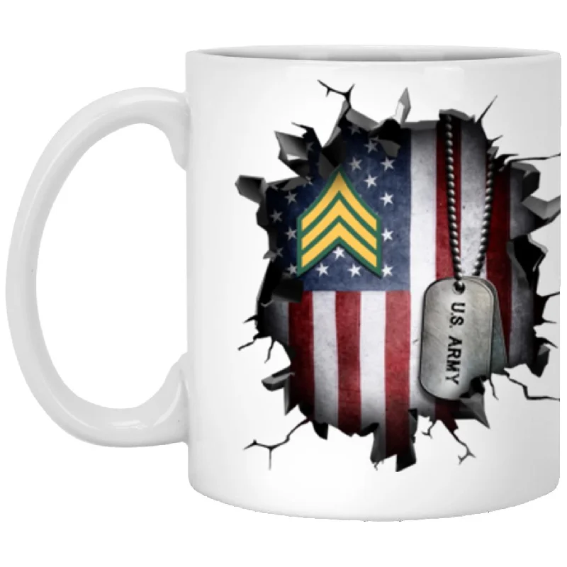 insulated coffee cups for work breaks-US Army E-5 Sergeant E5 SGT Noncommissioned Officer Ranks 3D Break Effect 11oz - 15oz White Mug