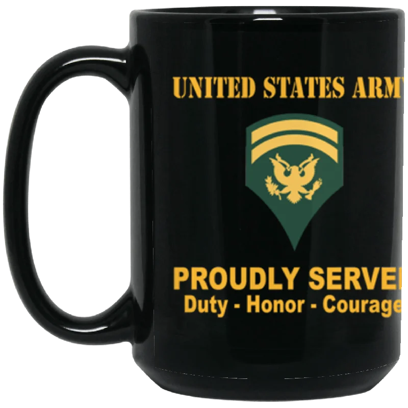 best coffee mugs for summer drinks-US Army E-6 SPC E6 Specialist Ranks Proudly Served Core Values 15 oz. Black Mug