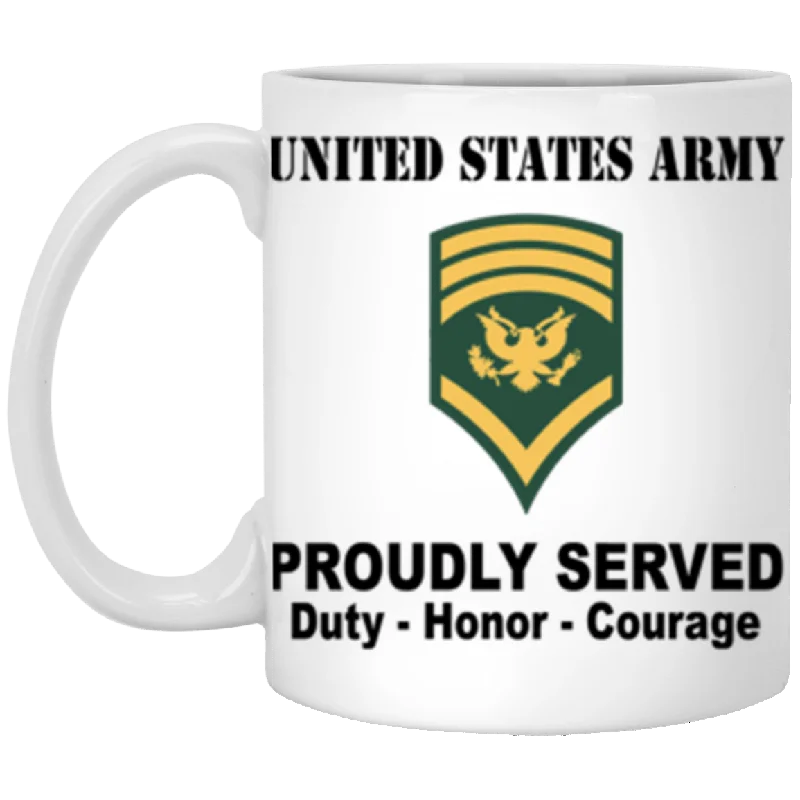 best mugs for enjoying hot beverages-US Army E-8 SPC E8 Specialist Ranks Proudly Served Core Values 11 oz. White Mug