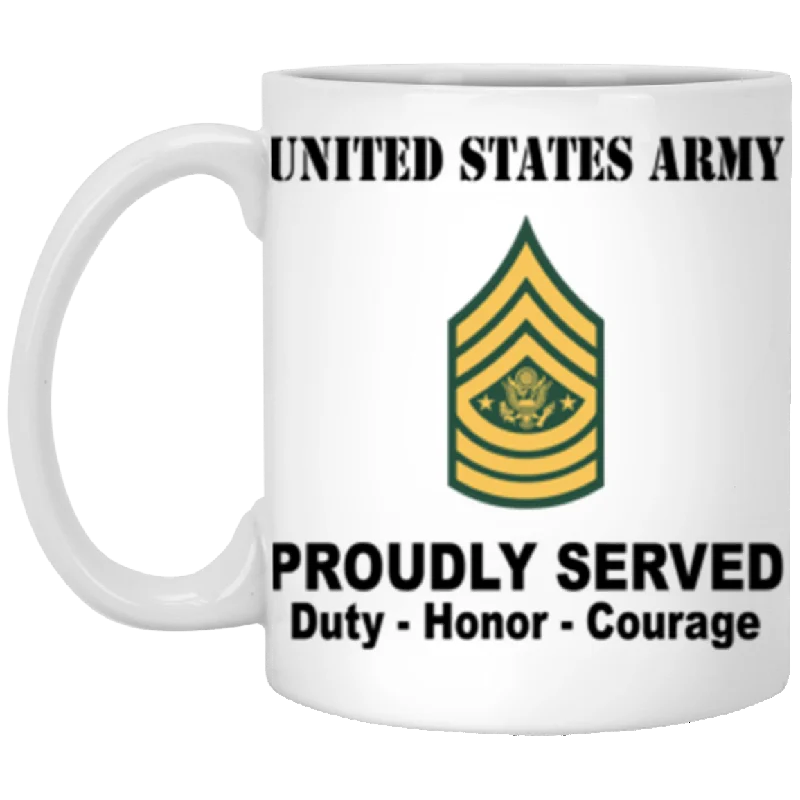 custom coffee mugs with names for birthday gifts-US Army E-9 Sergeant Major of the Army E9 SMA Noncommissioned Officer Proudly Served Core Values 11 oz. White Mug