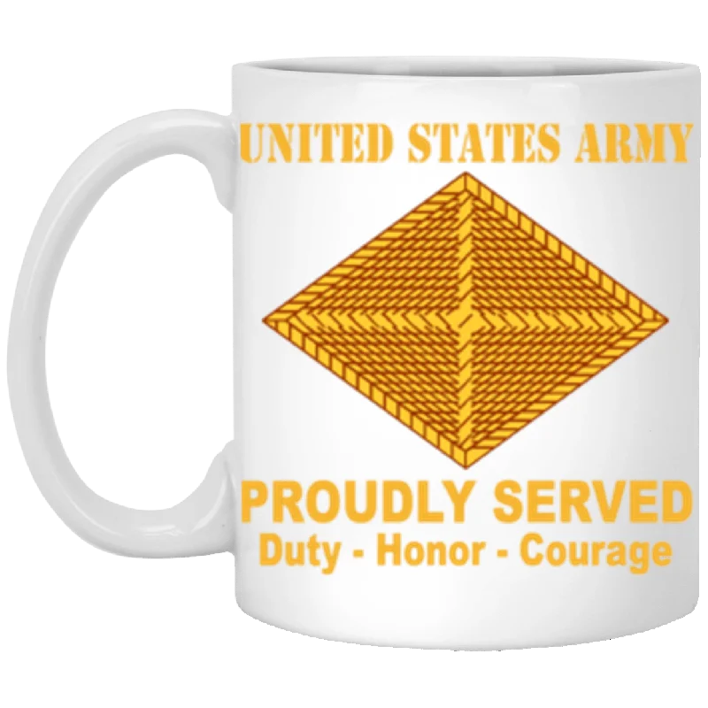 personalized mugs with funny photos-US Army Finance Corps Proudly Served Core Values 11 oz. White Mug