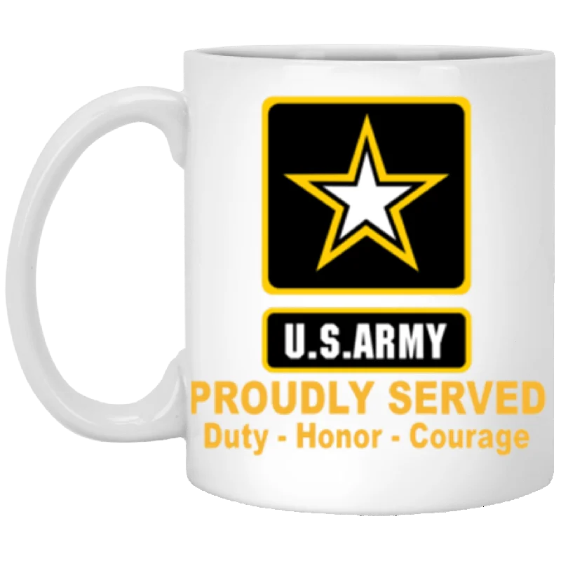 large insulated mugs for camping trips-US Army Logo Proudly Served Core Values 11 oz. White Mug