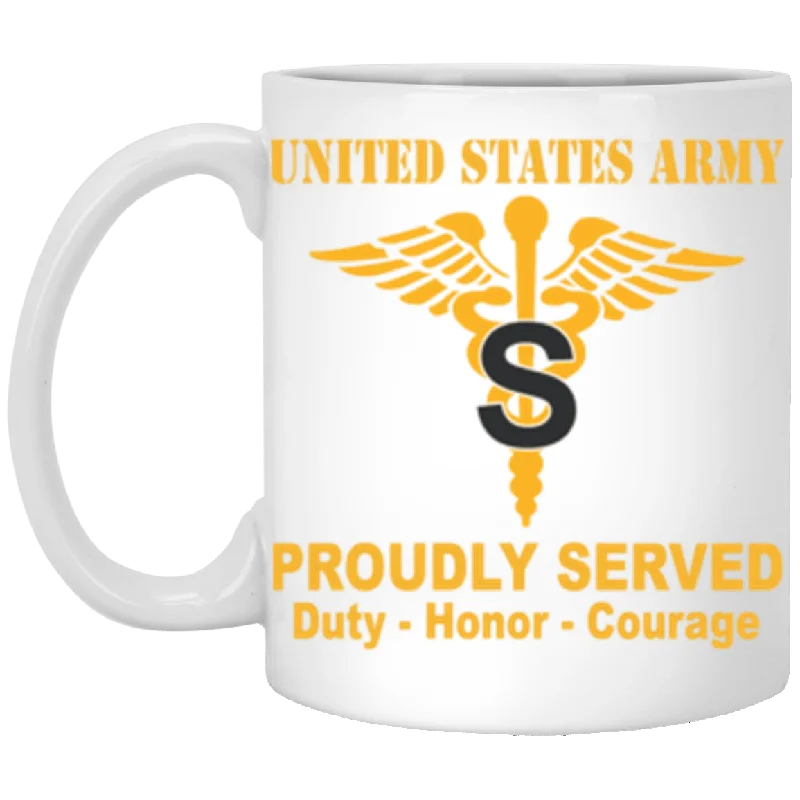 best ceramic mugs for tea time-US Army Medical Specialist Corps Proudly Served Core Values 11 oz. White Mug