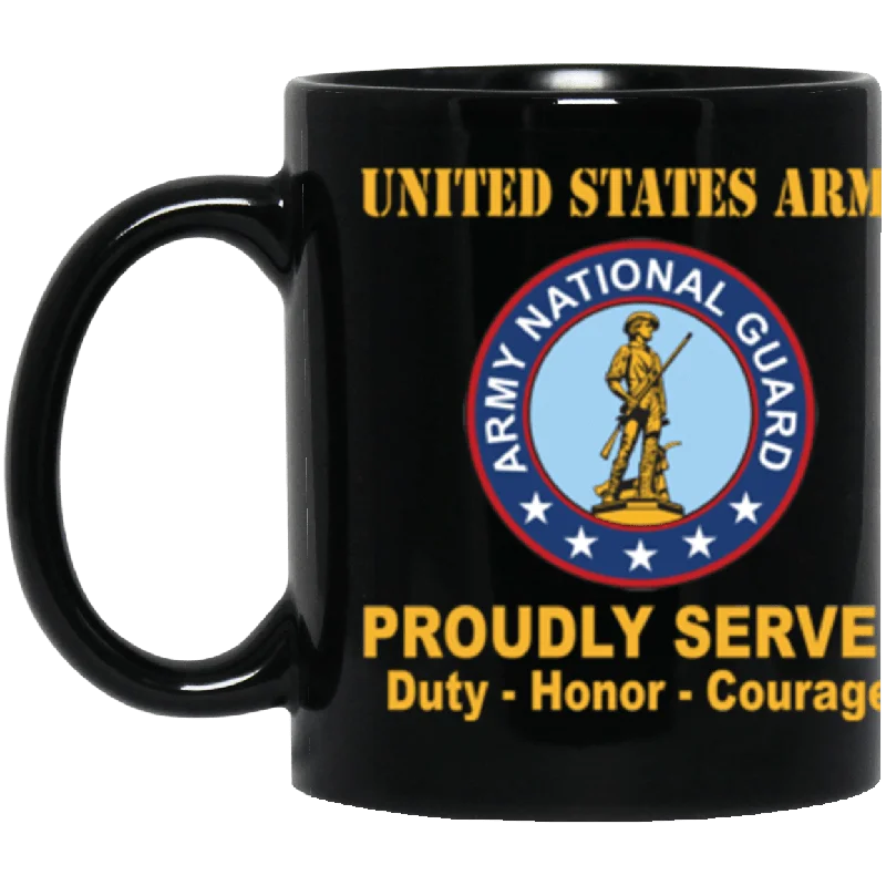 reusable coffee mugs for eco-friendly living-US Army National Guard Proudly Served Core Values 11 oz. Black Mug