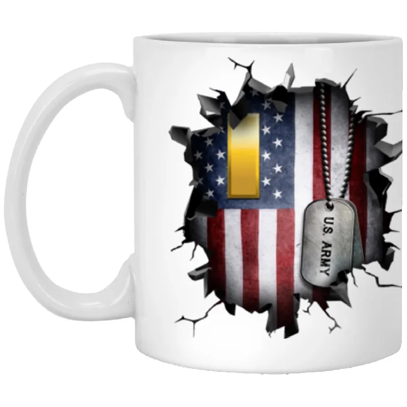 funny travel mugs for office use-US Army O-1 Second Lieutenant O1 2LT Commissioned Officer Ranks 3D Break Effect 11oz - 15oz White Mug