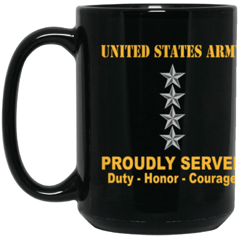 custom mugs for promotional giveaways at events-US Army O-10 General O10 GEN General Officer Ranks Proudly Served Core Values 15 oz. Black Mug