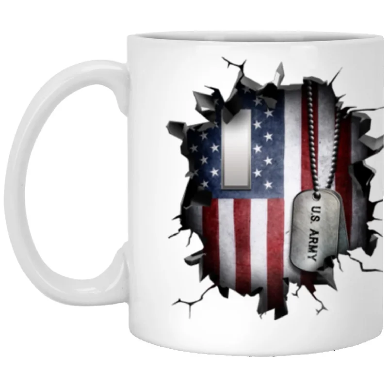 custom travel mugs for business promotions-US Army O-2 First Lieutenant O2 1LT Commissioned Officer Ranks 3D Break Effect 11oz - 15oz White Mug