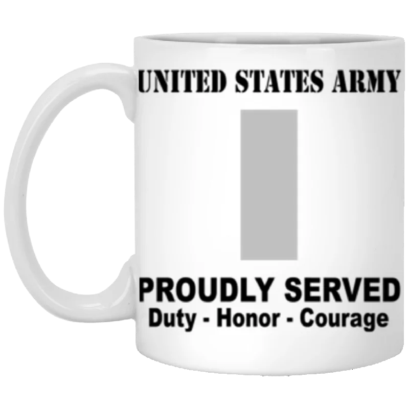 cute ceramic coffee cups for gifts-US Army O-2 First Lieutenant O2 1LT Commissioned Officer Ranks Proudly Served Core Values 11 oz. White Mug