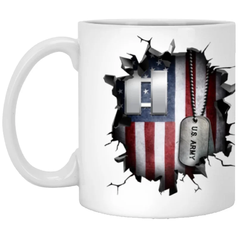 large travel mugs with handles for easy carry-US Army O-3 Captain O3 CPT Commissioned Officer Ranks 3D Break Effect 11oz - 15oz White Mug