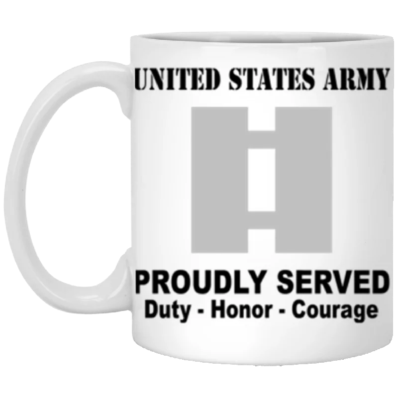 reusable coffee mugs for eco-friendly living-US Army O-3 Captain O3 CPT Commissioned Officer Ranks Proudly Served Core Values 11 oz. White Mug