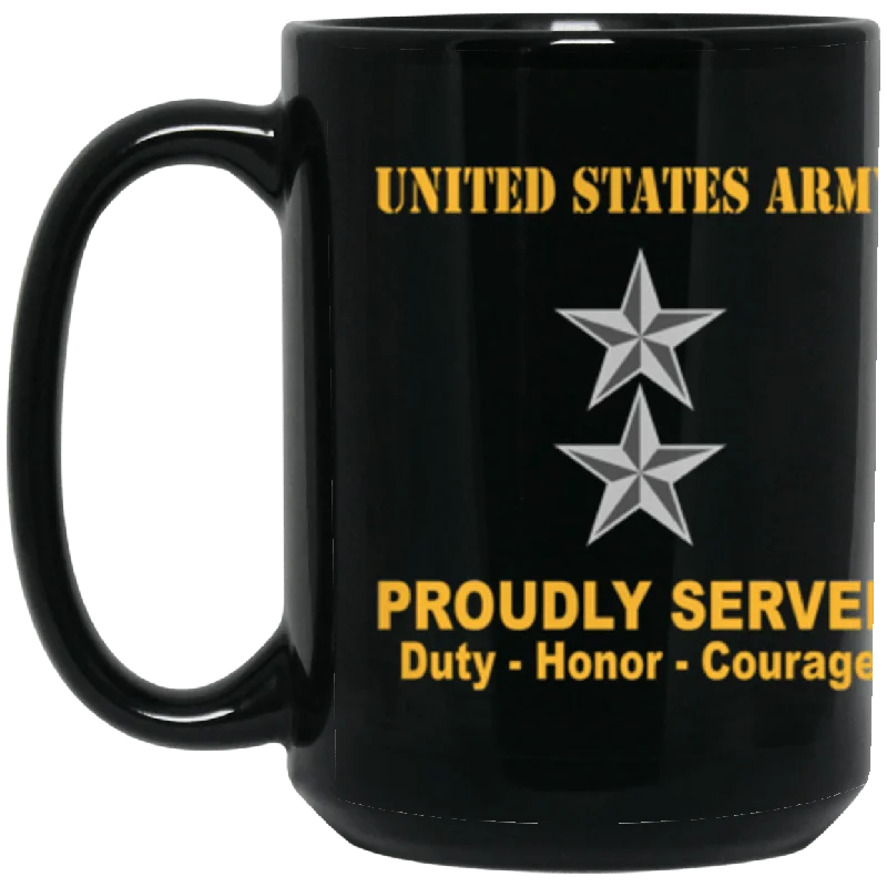 unique coffee mugs for gift giving-US Army O-8 Major General O8 MG General Officer Ranks Proudly Served Core Values 15 oz. Black Mug