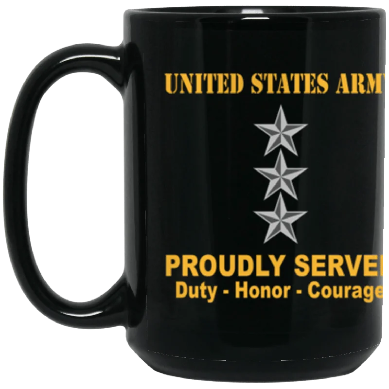 large travel mugs with handles for easy carry-US Army O-9 Lieutenant General O9 LTG General Officer Ranks Proudly Served Core Values 15 oz. Black Mug