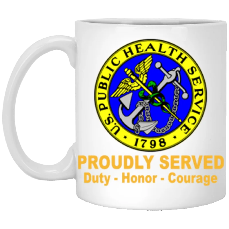 unique travel mugs for iced coffee-US Army Public Health Service Proudly Served Core Values 11 oz. White Mug