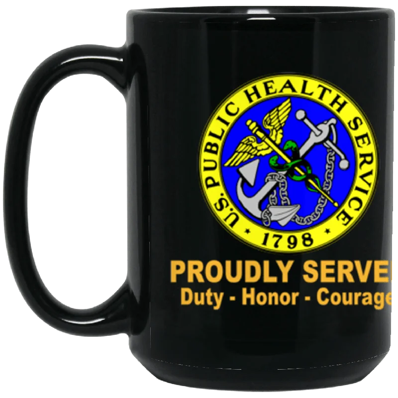 funny coffee cups for relaxing weekends-US Army Public Health Service Proudly Served Core Values 15 oz. Black Mug