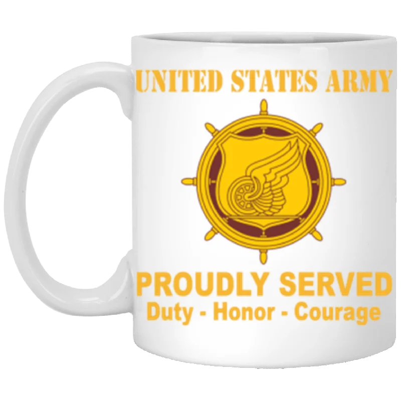 custom coffee cups for corporate giveaways-US Army Transportation Corps Proudly Served Core Values 11 oz. White Mug