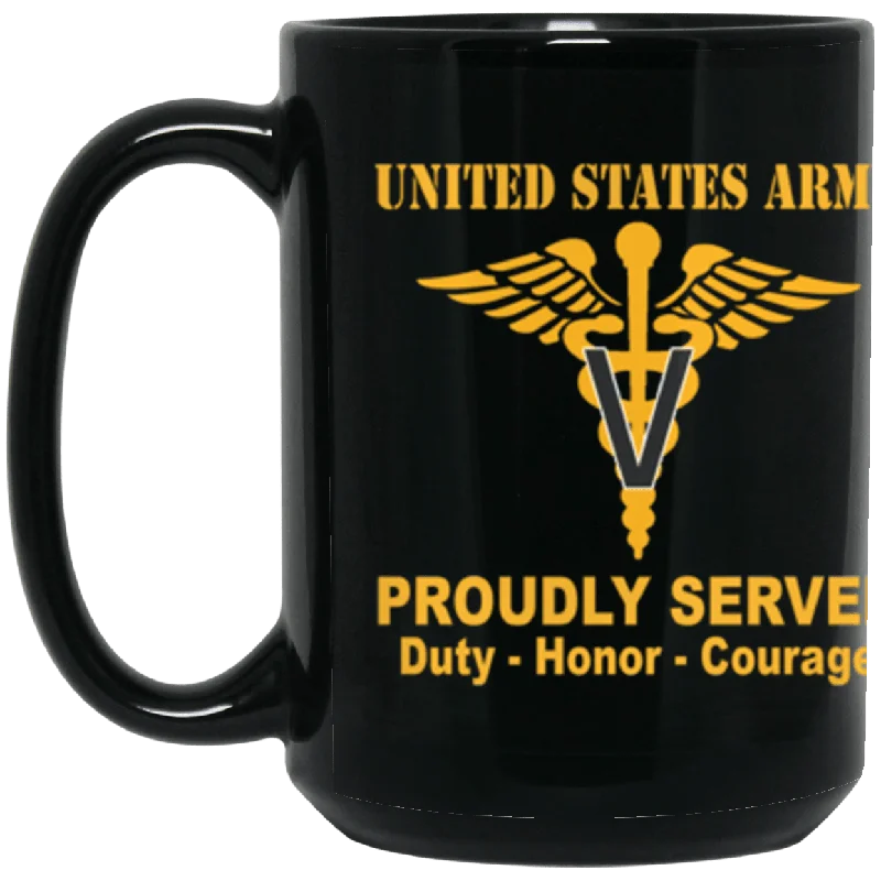 best coffee mugs for enjoying iced drinks-US Army Veterinary Corps Proudly Served Core Values 15 oz. Black Mug