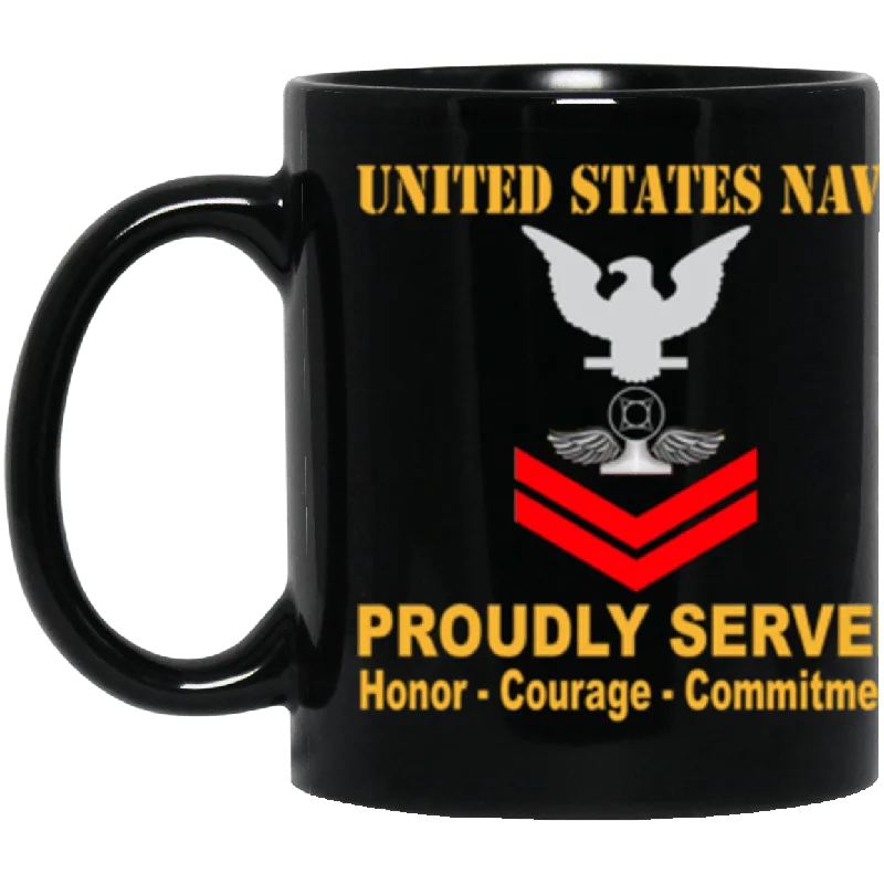 personalized coffee mugs for special events-US Navy Air Traffic Controller Navy AC E-5 Red Stripe 11 oz. Black Mug