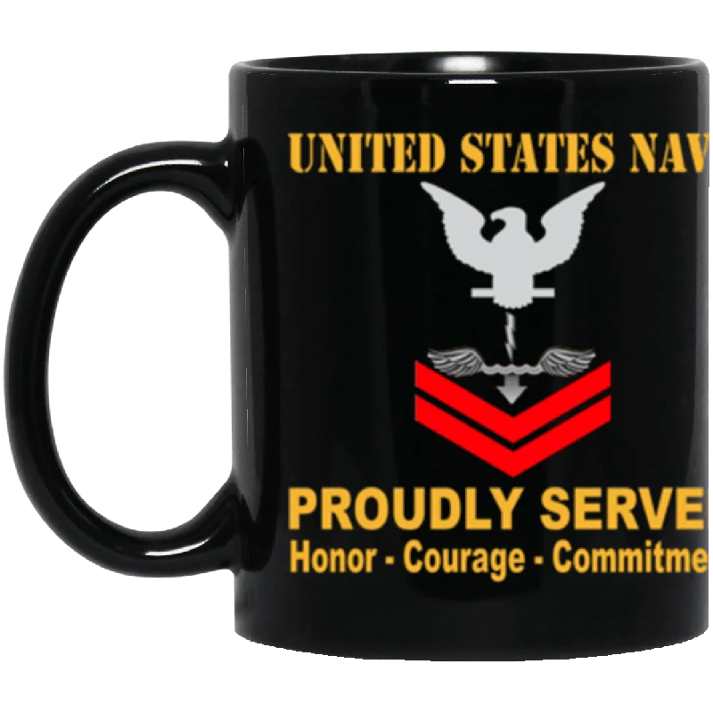 custom ceramic mugs with logo for promotion-US Navy Antisubmarine Warfare Technician Navy AX E-5 Red Stripe 11 oz. Black Mug