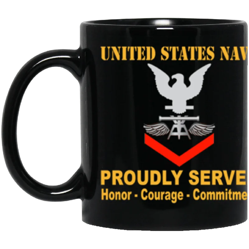 funny coffee mugs with sayings for work-US Navy Aviation Fire Control Tech Navy AQ E-4 11 oz. Black Mug