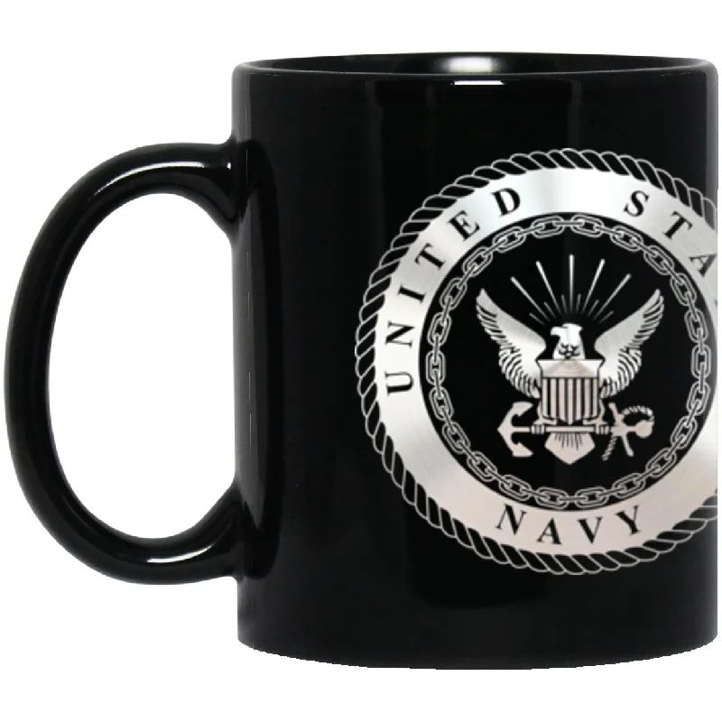 custom photo mugs for holiday gifts-US Navy Aviation Fire Control Tech Navy AQ Metallic Silver Effect 11oz - 15oz Black Mug