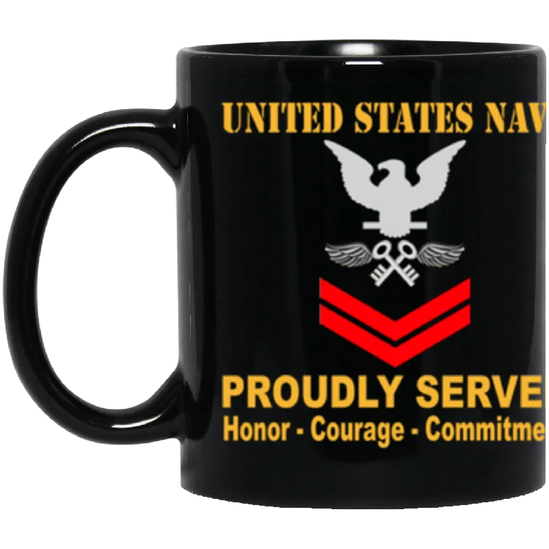 stylish travel mugs for commuting-US Navy Aviation Storekeeper Navy AK E-5 Red Stripe 11 oz. Black Mug