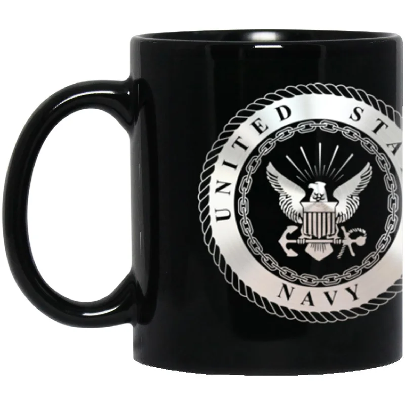 custom photo mugs for Christmas gifts-US Navy Construction Mechanic Navy CM Metallic Silver Effect 11oz - 15oz Black Mug